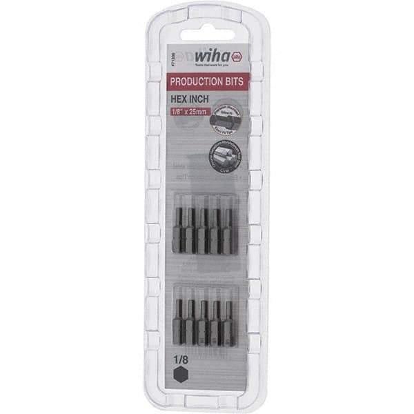 Wiha - 1/8" Hex Screwdriver Bit - 1/4" Drive, 1" OAL - USA Tool & Supply