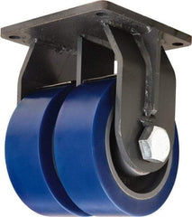 Hamilton - 8" Diam x 3" Wide x 11" OAH Top Plate Mount Dual Rigid Caster - Polyurethane Mold on Forged Steel, 7,000 Lb Capacity, Tapered Roller Bearing, 8-1/2 x 8-1/2" Plate - USA Tool & Supply
