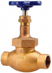 NIBCO - 2-1/2" Pipe, Soldered Ends, Bronze Integral Globe Valve - PTFE Disc, Union Bonnet, 300 psi WOG, 150 psi WSP, Class 150 - USA Tool & Supply