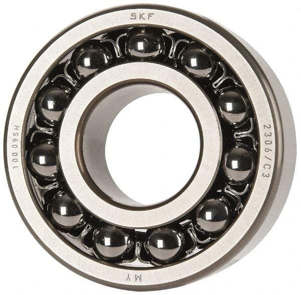 SKF - 30mm Bore Diam, 72mm OD, Open Self Aligning Radial Ball Bearing - 27mm Wide, 2 Rows, Round Bore, 1,980 Lb Static Capacity, 7,010 Lb Dynamic Capacity - USA Tool & Supply