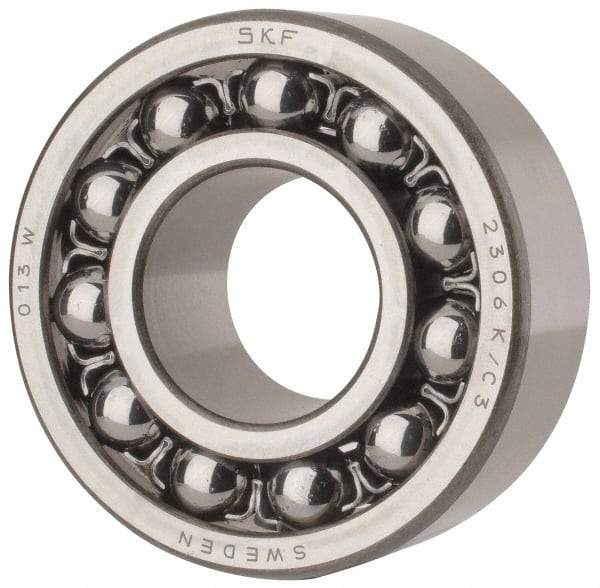 SKF - 30mm Bore Diam, 72mm OD, Open Self Aligning Radial Ball Bearing - 27mm Wide, 2 Rows, Round Bore, 1,980 Lb Static Capacity, 7,010 Lb Dynamic Capacity - USA Tool & Supply