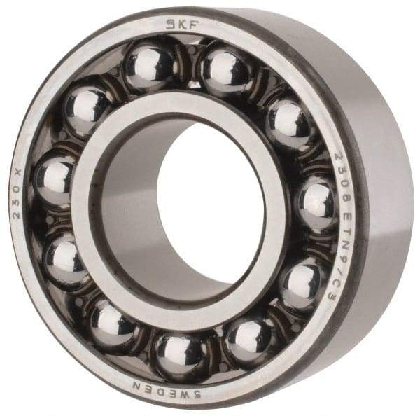 SKF - 40mm Bore Diam, 90mm OD, Open Self Aligning Radial Ball Bearing - 33mm Wide, 2 Rows, Round Bore, 3,600 Lb Static Capacity, 12,100 Lb Dynamic Capacity - USA Tool & Supply