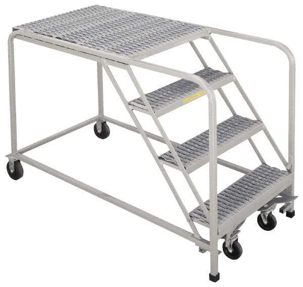 PW Platforms - 40" 4 Step Platform - Rolling Work Platform, 500 Lb Capacity, 40" Platform Height, 32" Base Width x 53" Base Depth, Perforated Tread - USA Tool & Supply