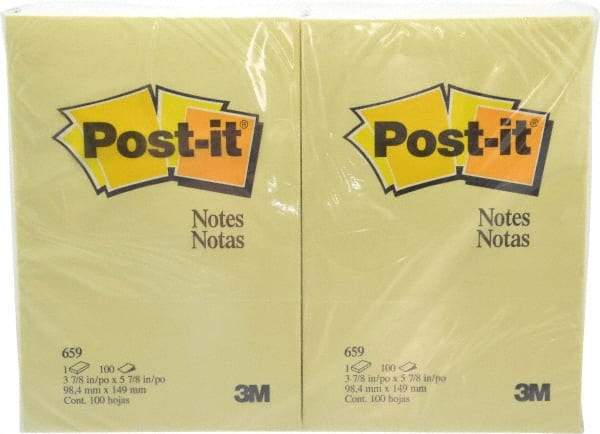 3M - 100 Sheet, 4 x 6", Note Pad/Writing Pad/Notebook - Yellow - USA Tool & Supply