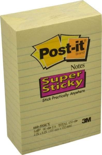 3M - 90 Sheet, 4 x 6", Note Pad/Writing Pad/Notebook - Yellow - USA Tool & Supply