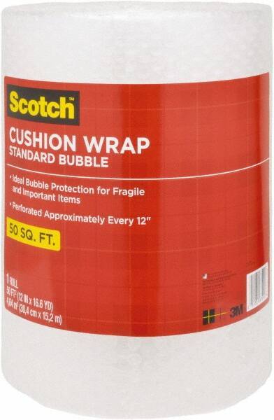 3M - 50' Long x 12" Wide, Cushion Wrap - Clear - USA Tool & Supply
