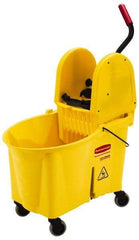 Rubbermaid - 44 Qt Plastic Bucket & Wringer - 26-3/4" Long x 38-3/4" High x 18-1/8" Wide, Yellow - USA Tool & Supply