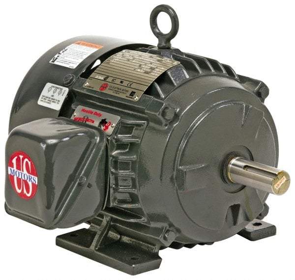 US Motors - 125 hp, TEFC Enclosure, No Thermal Protection, 1,785 RPM, 460 Volt, 60 Hz, Three Phase Premium Efficient Motor - Size 444 Frame, Rigid Mount, 1 Speed, Ball Bearings, 146 Full Load Amps, F Class Insulation, Reversible - USA Tool & Supply