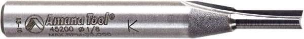 Amana Tool - 1/8" Diam, 1/4" Shank Diam, 7/16" Length of Cut, 2 Flute Straight Plunge Router Bit - 2" Overall Length, Solid Carbide - USA Tool & Supply