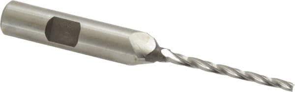 Made in USA - 0.5° Taper Angle per Side, 3/32" Small End Diam, 1-1/4" LOC, High Speed Steel 3 Flute Tapered Square End Mill - 3-1/4" OAL, 3/8" Shank Diam, Spiral Flute - USA Tool & Supply