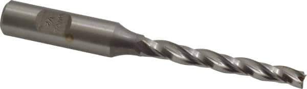 Made in USA - 0.5° Taper Angle per Side, 1/4" Small End Diam, 2-1/4" LOC, High Speed Steel 3 Flute Tapered Square End Mill - 4-1/4" OAL, 1/2" Shank Diam, Spiral Flute - USA Tool & Supply