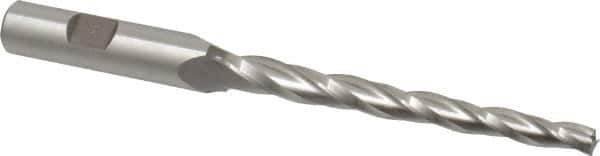 Made in USA - 1° Taper Angle per Side, 1/4" Small End Diam, 3-1/4" LOC, High Speed Steel 3 Flute Tapered Square End Mill - 5-1/2" OAL, 1/2" Shank Diam, Spiral Flute - USA Tool & Supply