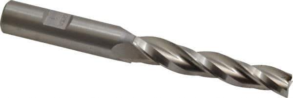 Made in USA - 1° Taper Angle per Side, 3/8" Small End Diam, 2-1/4" LOC, High Speed Steel 3 Flute Tapered Square End Mill - 4-1/4" OAL, 1/2" Shank Diam, Spiral Flute - USA Tool & Supply