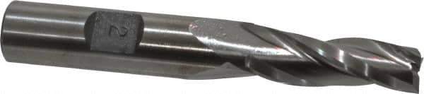 Made in USA - 2° Taper Angle per Side, 3/8" Small End Diam, 1-1/4" LOC, High Speed Steel 3 Flute Tapered Square End Mill - 3-1/4" OAL, 1/2" Shank Diam, Spiral Flute - USA Tool & Supply