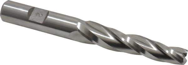 Made in USA - 2° Taper Angle per Side, 3/8" Small End Diam, 2-1/4" LOC, High Speed Steel 3 Flute Tapered Square End Mill - 4-1/4" OAL, 1/2" Shank Diam, Spiral Flute - USA Tool & Supply