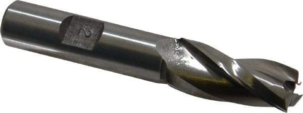 Made in USA - 2° Taper Angle per Side, 1/2" Small End Diam, 1-1/4" LOC, High Speed Steel 3 Flute Tapered Square End Mill - 3-1/8" OAL, 1/2" Shank Diam, Spiral Flute - USA Tool & Supply