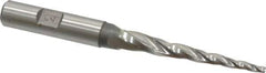 Made in USA - 3° Taper Angle per Side, 3/32" Small End Diam, 2" LOC, High Speed Steel 3 Flute Tapered Square End Mill - 3-3/4" OAL, 3/8" Shank Diam, Spiral Flute - USA Tool & Supply