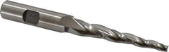 Made in USA - 3° Taper Angle per Side, 3/16" Small End Diam, 2-1/2" LOC, High Speed Steel 3 Flute Tapered Square End Mill - 4-1/2" OAL, 1/2" Shank Diam, Spiral Flute - USA Tool & Supply