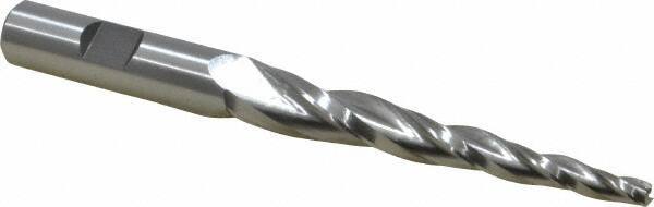 Made in USA - 3° Taper Angle per Side, 3/16" Small End Diam, 3" LOC, High Speed Steel 3 Flute Tapered Square End Mill - 5" OAL, 1/2" Shank Diam - USA Tool & Supply