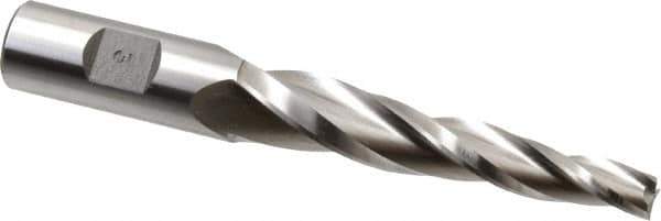 Made in USA - 3° Taper Angle per Side, 3/8" Small End Diam, 3-1/4" LOC, High Speed Steel 3 Flute Tapered Square End Mill - 5-1/2" OAL, 3/4" Shank Diam, Spiral Flute - USA Tool & Supply