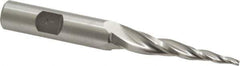 Made in USA - 5° Taper Angle per Side, 3/32" Small End Diam, 2" LOC, High Speed Steel 3 Flute Tapered Square End Mill - 3-7/8" OAL, 1/2" Shank Diam, Spiral Flute - USA Tool & Supply