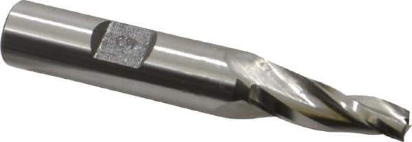 Made in USA - 5° Taper Angle per Side, 1/4" Small End Diam, 1" LOC, High Speed Steel 3 Flute Tapered Square End Mill - 3" OAL, 1/2" Shank Diam, Spiral Flute - USA Tool & Supply