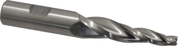 Made in USA - 5° Taper Angle per Side, 1/4" Small End Diam, 2-1/4" LOC, High Speed Steel 3 Flute Tapered Square End Mill - 4-1/4" OAL, 5/8" Shank Diam - USA Tool & Supply