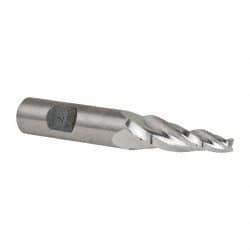 Made in USA - 7° Taper Angle per Side, 3/16" Small End Diam, 1-1/4" LOC, High Speed Steel 3 Flute Tapered Square End Mill - 3-1/8" OAL, 1/2" Shank Diam, Spiral Flute - USA Tool & Supply