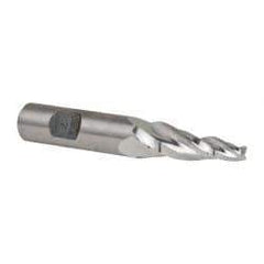 Made in USA - 7° Taper Angle per Side, 3/16" Small End Diam, 1-1/4" LOC, High Speed Steel 3 Flute Tapered Square End Mill - 3-1/8" OAL, 1/2" Shank Diam, Spiral Flute - USA Tool & Supply