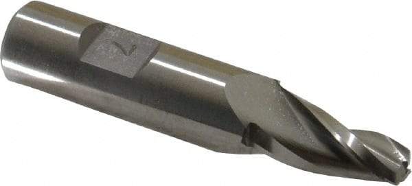 Made in USA - 7° Taper Angle per Side, 1/4" Small End Diam, 3/4" LOC, High Speed Steel 3 Flute Tapered Square End Mill - 2-1/2" OAL, 1/2" Shank Diam, Spiral Flute - USA Tool & Supply