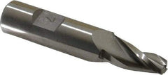 Made in USA - 7° Taper Angle per Side, 1/4" Small End Diam, 3/4" LOC, High Speed Steel 3 Flute Tapered Square End Mill - 2-1/2" OAL, 1/2" Shank Diam, Spiral Flute - USA Tool & Supply