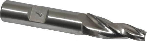 Made in USA - 7° Taper Angle per Side, 1/4" Small End Diam, 1-1/4" LOC, High Speed Steel 3 Flute Tapered Square End Mill - 3-1/4" OAL, 1/2" Shank Diam, Spiral Flute - USA Tool & Supply