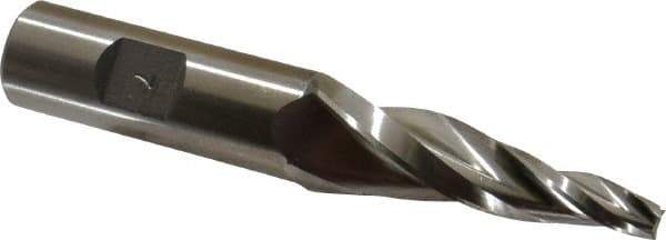 Made in USA - 7° Taper Angle per Side, 1/4" Small End Diam, 2-1/4" LOC, High Speed Steel 3 Flute Tapered Square End Mill - 4-1/2" OAL, 3/4" Shank Diam, Spiral Flute - USA Tool & Supply