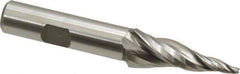 Made in USA - 10° Taper Angle per Side, 3/32" Small End Diam, 1-1/2" LOC, High Speed Steel 3 Flute Tapered Square End Mill - 3-1/2" OAL, 1/2" Shank Diam, Spiral Flute - USA Tool & Supply