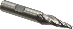 Made in USA - 10° Taper Angle per Side, 1/8" Small End Diam, 1-1/4" LOC, High Speed Steel 3 Flute Tapered Square End Mill - 3-1/4" OAL, 1/2" Shank Diam, Spiral Flute - USA Tool & Supply