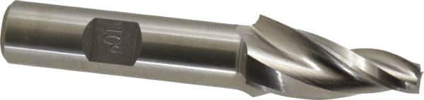 Made in USA - 10° Taper Angle per Side, 1/4" Small End Diam, 1-1/4" LOC, High Speed Steel 3 Flute Tapered Square End Mill - 3-1/4" OAL, 1/2" Shank Diam, Spiral Flute - USA Tool & Supply