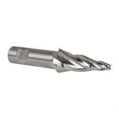 Made in USA - 10° Taper Angle per Side, 1/4" Small End Diam, 2-1/4" LOC, High Speed Steel 3 Flute Tapered Square End Mill - 4-1/2" OAL, 3/4" Shank Diam, Spiral Flute - USA Tool & Supply