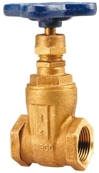 NIBCO - 1-1/4" Pipe, Class 125, Threaded Bronze Solid Wedge Stem Gate Valve with Bronze Handwheel - 200 WOG, 125 WSP, Screw-In Bonnet - USA Tool & Supply