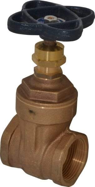 NIBCO - 1-1/4" Pipe, Class 125, Threaded Bronze Solid Wedge Stem Gate Valve - 200 WOG, 125 WSP, Screw-In Bonnet - USA Tool & Supply
