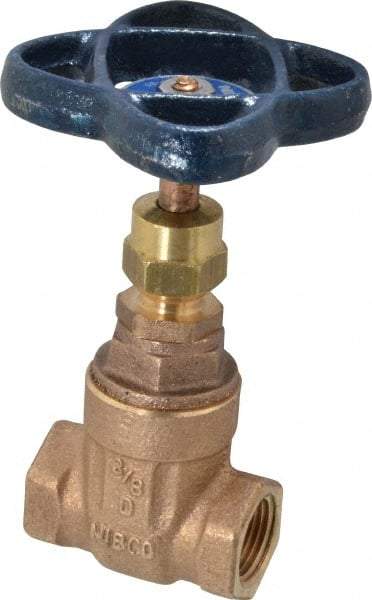 NIBCO - 3/8" Pipe, Class 125, Threaded Bronze Solid Wedge Stem Gate Valve - 200 WOG, 125 WSP, Screw-In Bonnet - USA Tool & Supply
