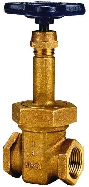 NIBCO - 1/4" Pipe, Class 125, Threaded Bronze Solid Wedge Rising Stem Gate Valve - 200 WOG, 125 WSP, Union Bonnet - USA Tool & Supply