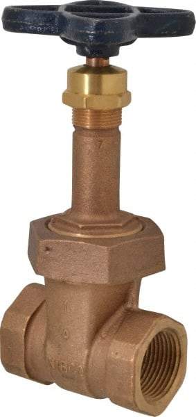 NIBCO - 1" Pipe, Class 125, Threaded Bronze Solid Wedge Rising Stem Gate Valve - 200 WOG, 125 WSP, Union Bonnet - USA Tool & Supply