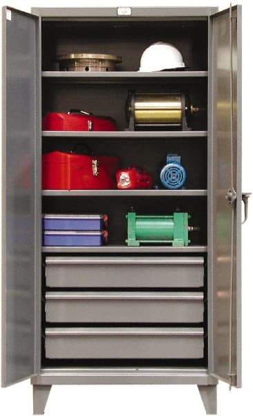 Strong Hold - 4 Shelf 3 Bin Locking Storage Cabinet - Steel, 36" Wide x 24" Deep x 78" High, Dark Gray - USA Tool & Supply