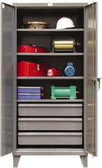 Strong Hold - 4 Shelf 3 Bin Locking Storage Cabinet - Steel, 36" Wide x 24" Deep x 78" High, Dark Gray - USA Tool & Supply