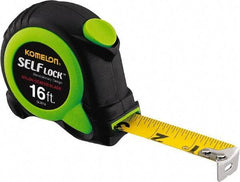 Komelon - 16' x 3/4" Yellow Steel Blade Tape Measure - 1/16" Graduation, Inch Graduation Style, High-Visibility Green/Black ABS Plastic Case - USA Tool & Supply