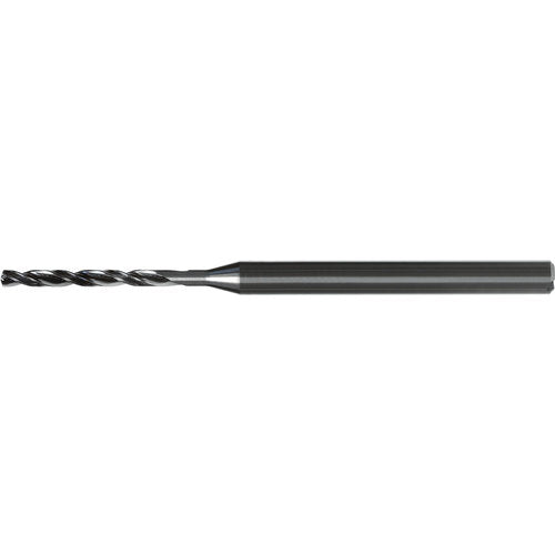 1.6 mm Dia. × 4 mm Shank × 18.1 mm Flute Length × 64 mm OAL, 8xD, 140°, AlTiN Nano, 2 Flute, Coolant Thru, Straight / Cylindrical Solid Carbide Drill