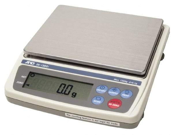 A&D Engineering - 300/600/1,500 g, 5.2" Long x 5-3/16" Wide, 0.1/0.2/0.5 g Graduation, Digital Portable Balance - Digital Calibration - USA Tool & Supply
