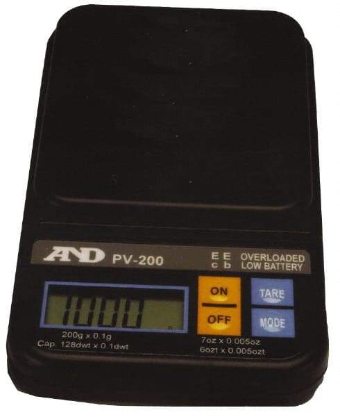 A&D Engineering - 0.5 Kg Capacity, LCD Pocket Scale - 0.1 g & 0.005 oz Graduation, Battery - USA Tool & Supply
