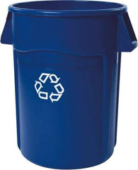 Rubbermaid - 44 Gal Blue Round Recycling Container - Polyethylene, Recycle Symbol Graphic - USA Tool & Supply