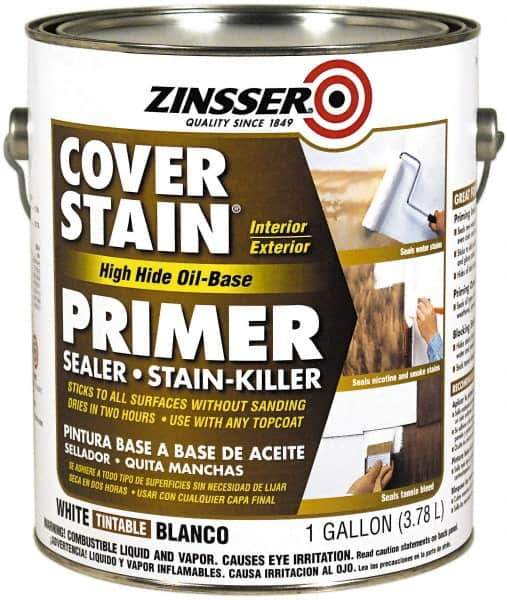 Zinsser - 1 Gal Flat White Primer - 300 to 400 Sq Ft Coverage, 347 gL Content, Quick Drying - USA Tool & Supply